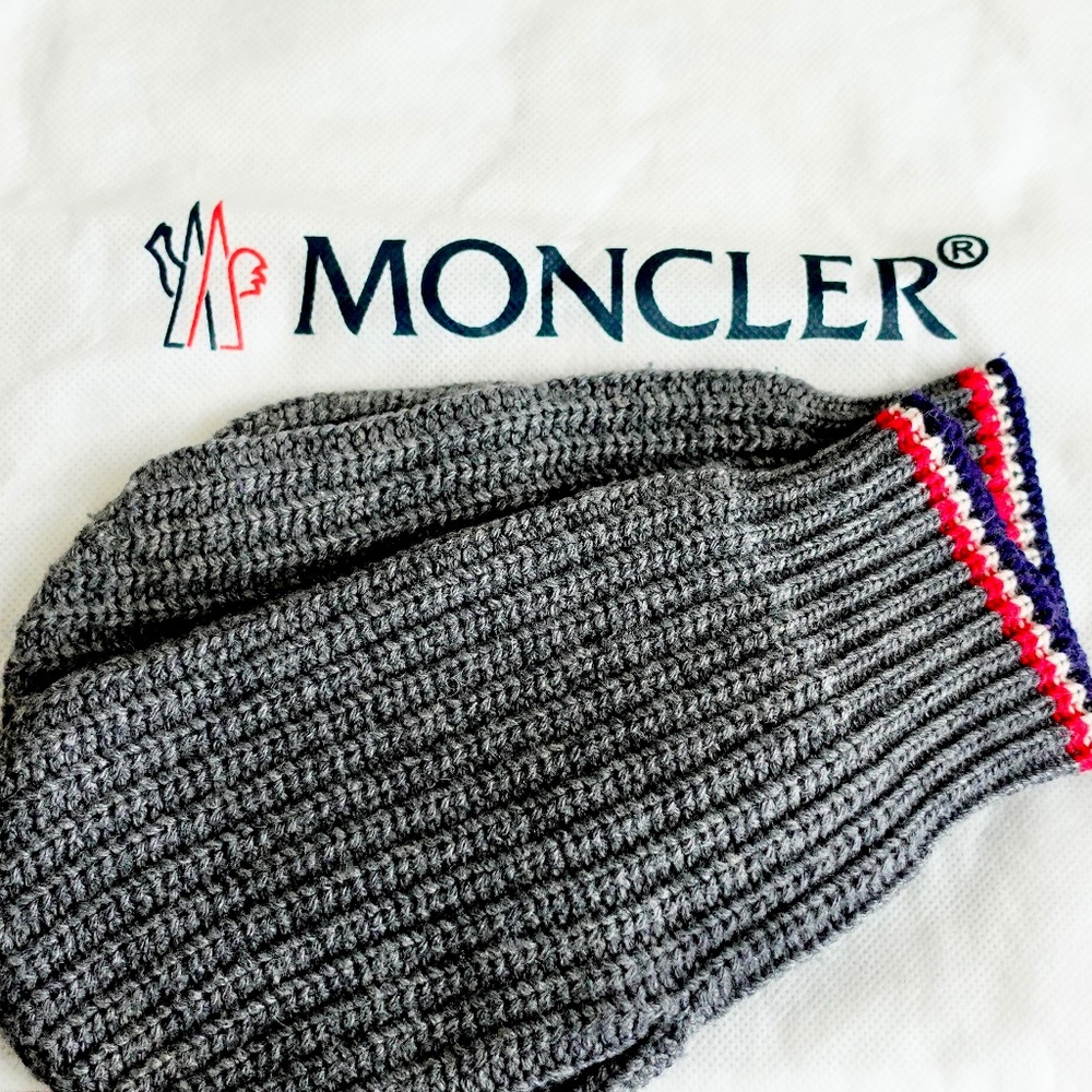 Moncler Wool Mittens Gloves Mens MEDIUM Grey Stripe Authentic Retro Vintage